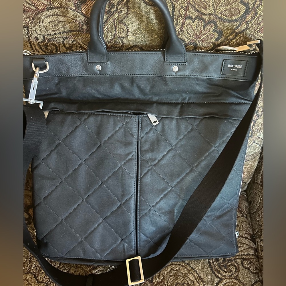 Jack Spade NY Black Messenger Laptop Bag Nylon Detachable Strap